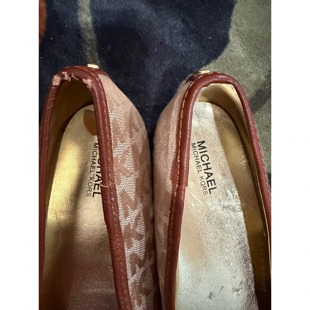 Michael Kors Kids Girls Beige Brown Logo Monogram Ballet Flats Size 3 Slip On